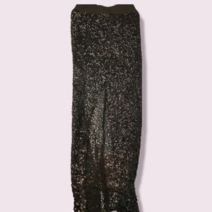 Black full sequence midi skirt with back slit